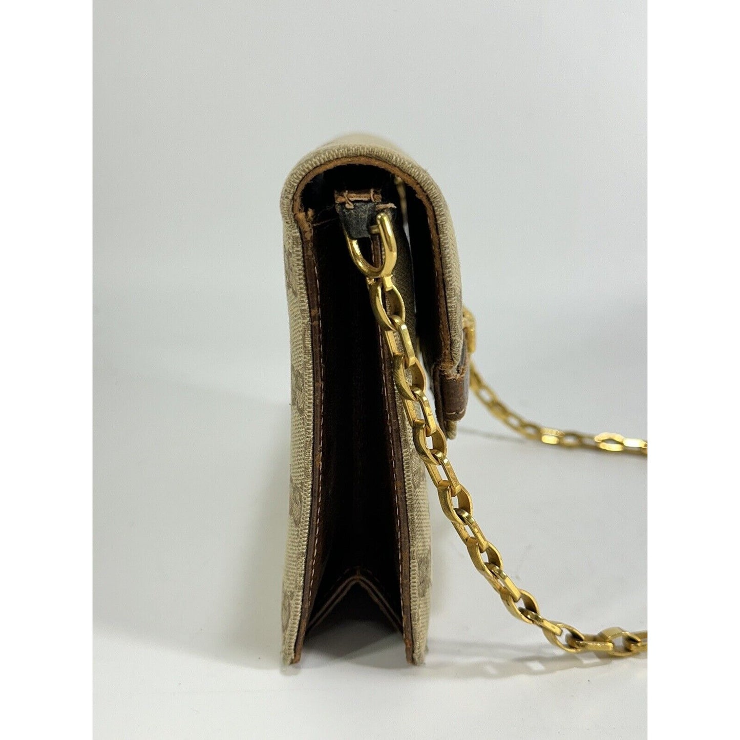 Authentic Gucci ~ Canvas GG Logo Beige Chain Clutch Bag ~ DAMAGED / READ