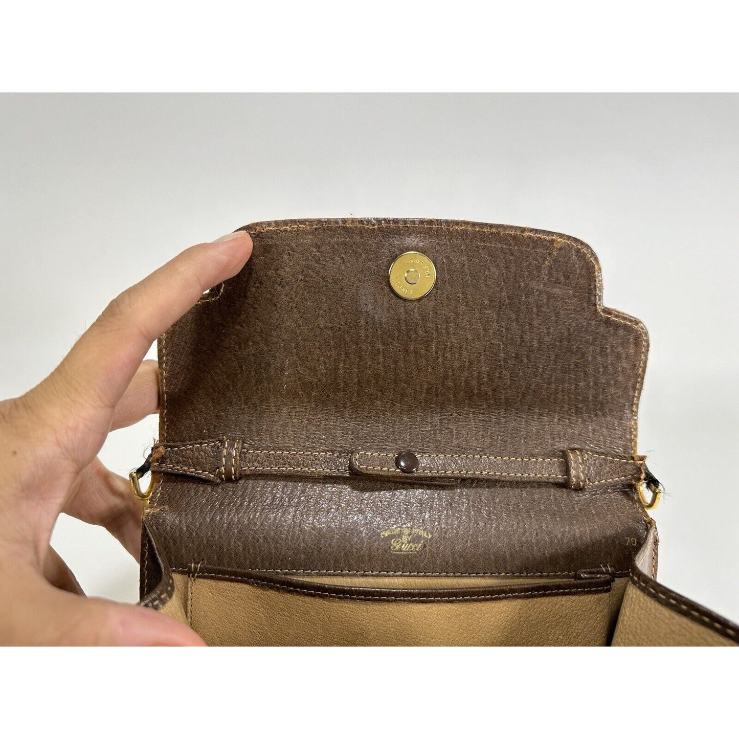 Authentic Gucci ~ Canvas GG Logo Beige Chain Clutch Bag ~ DAMAGED / READ