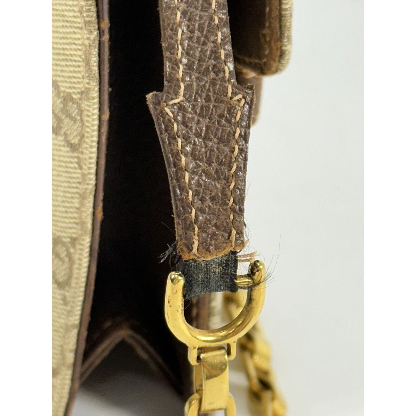 Authentic Gucci ~ Canvas GG Logo Beige Chain Clutch Bag ~ DAMAGED / READ