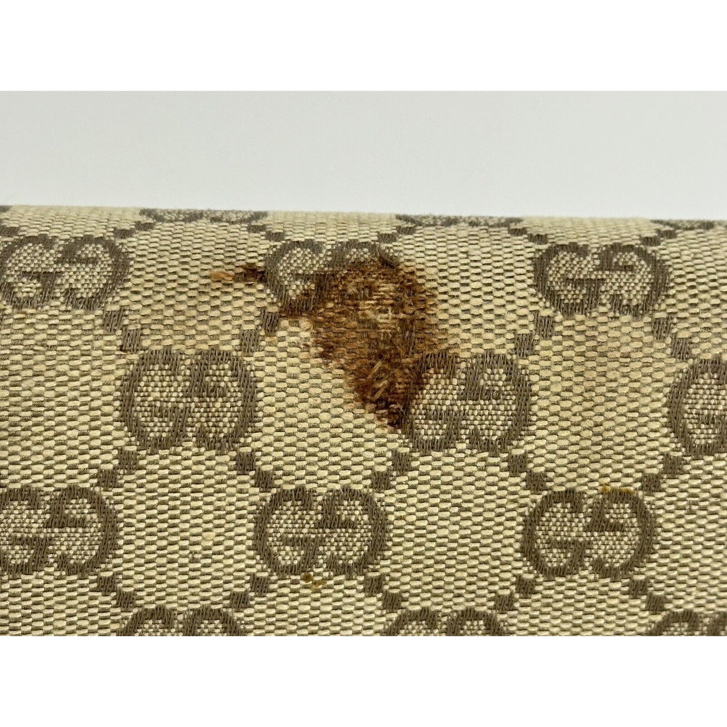 Authentic Gucci ~ Canvas GG Logo Beige Chain Clutch Bag ~ DAMAGED / READ