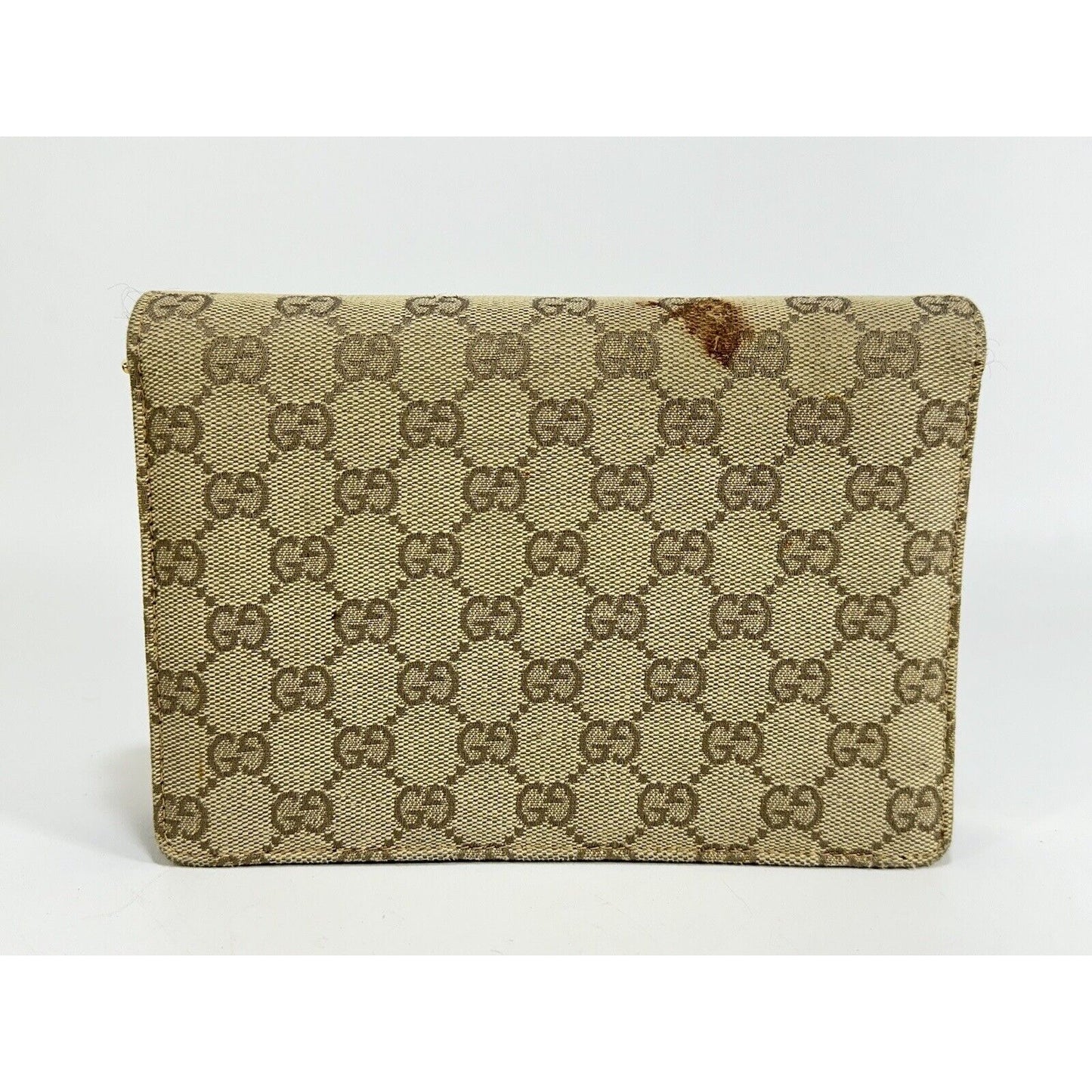 Authentic Gucci ~ Canvas GG Logo Beige Chain Clutch Bag ~ DAMAGED / READ