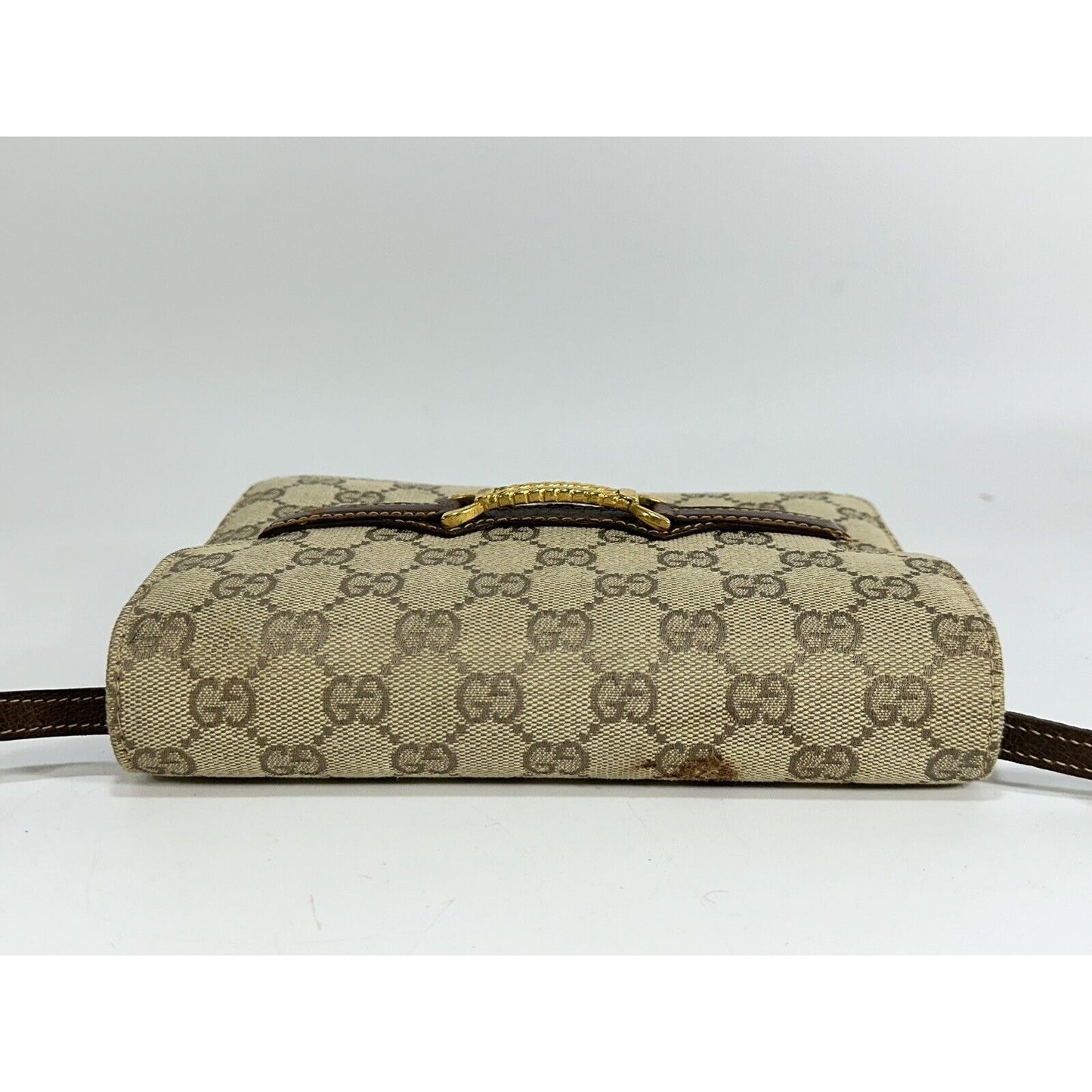 Authentic Gucci ~ Canvas GG Logo Beige Chain Clutch Bag ~ DAMAGED / READ