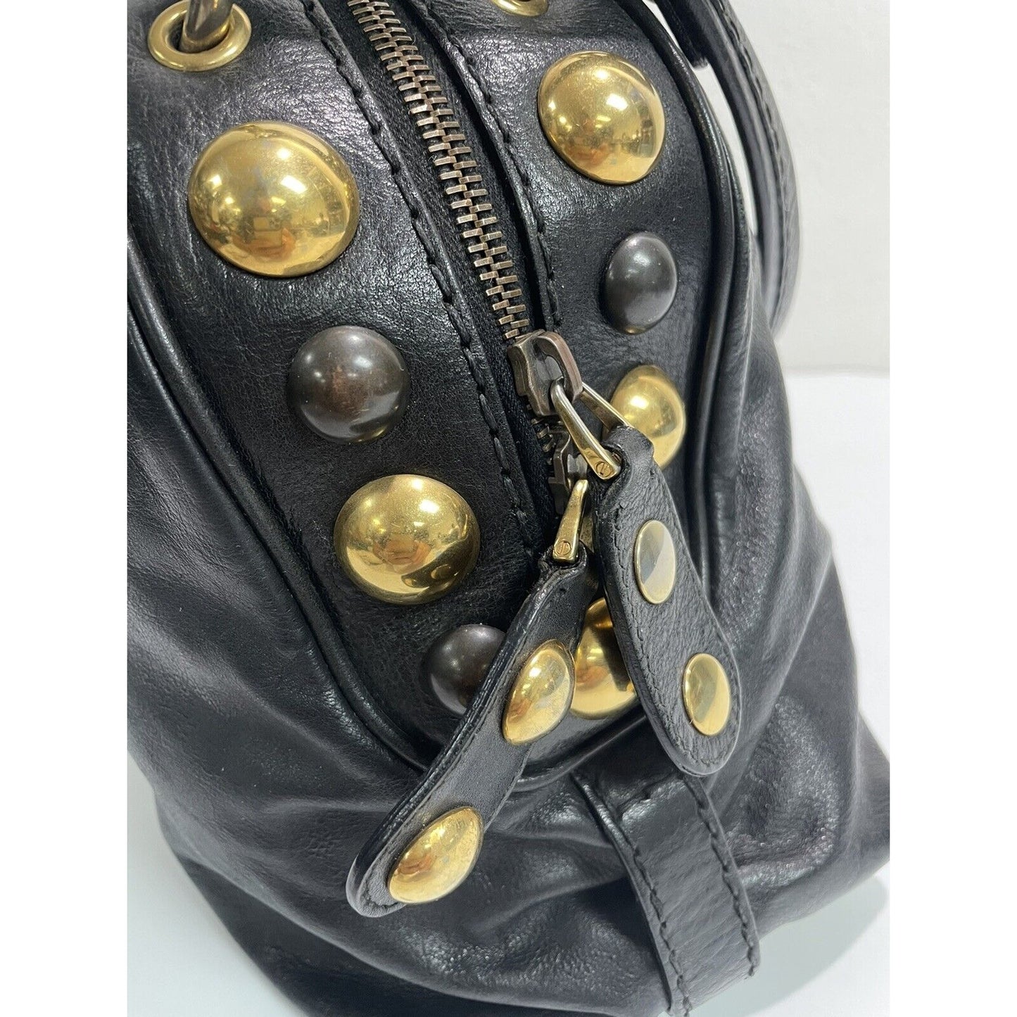 Gucci Babouska ~ Black Leather Dome Satchel Studs Tote Handbag ~ Made in Italy