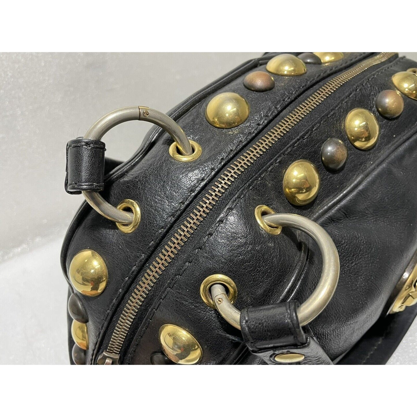 Gucci Babouska ~ Black Leather Dome Satchel Studs Tote Handbag ~ Made in Italy