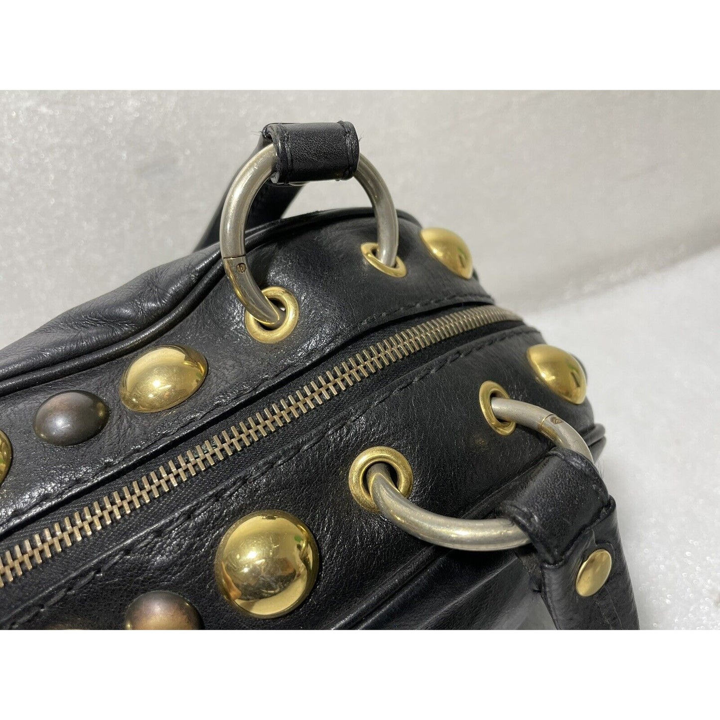 Gucci Babouska ~ Black Leather Dome Satchel Studs Tote Handbag ~ Made in Italy