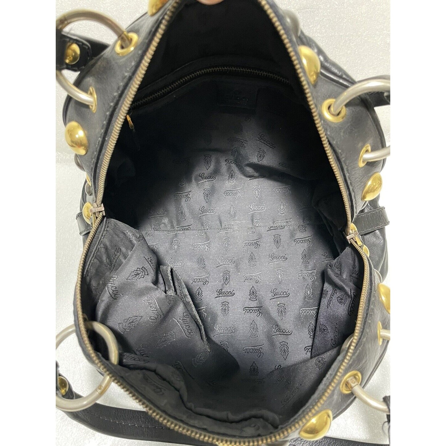 Gucci Babouska ~ Black Leather Dome Satchel Studs Tote Handbag ~ Made in Italy