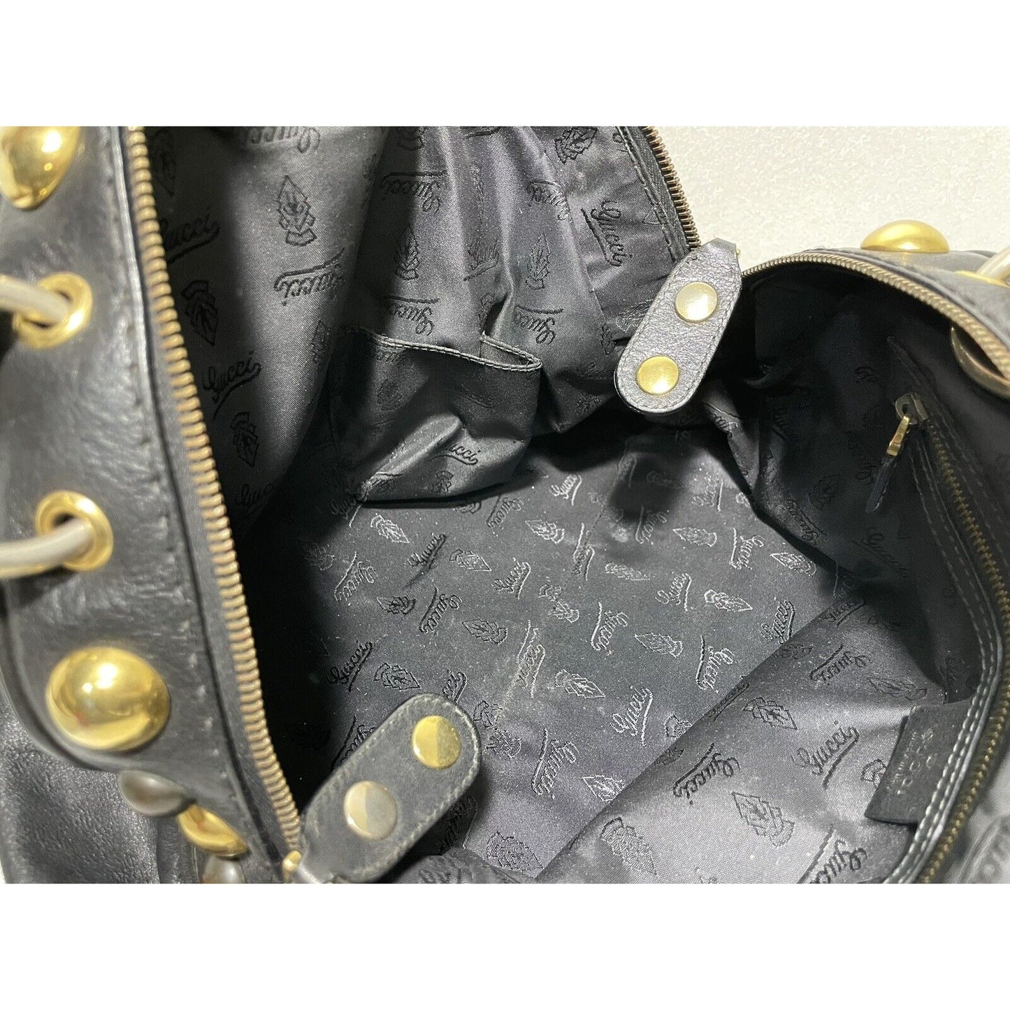 Gucci Babouska ~ Black Leather Dome Satchel Studs Tote Handbag ~ Made in Italy