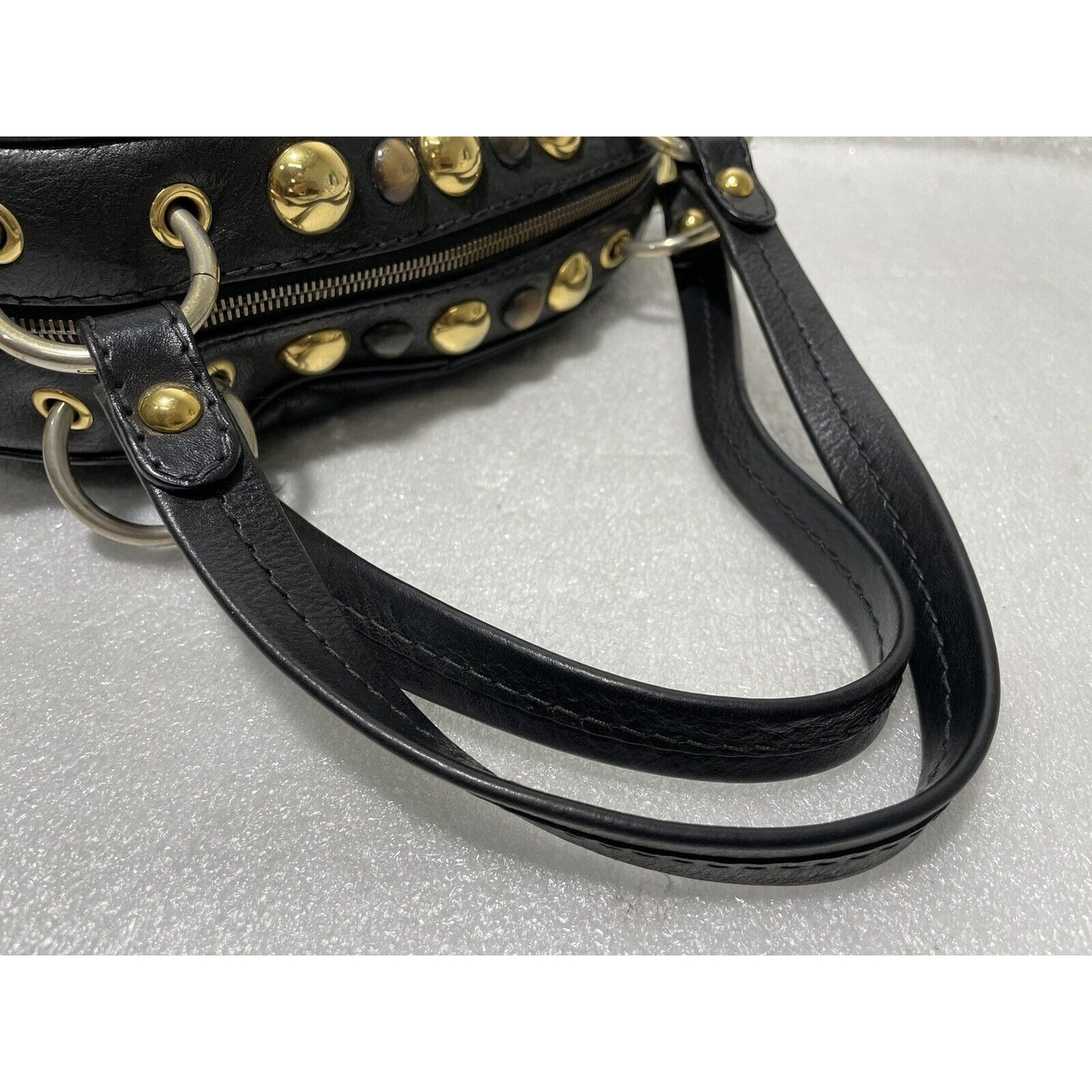 Gucci Babouska ~ Black Leather Dome Satchel Studs Tote Handbag ~ Made in Italy