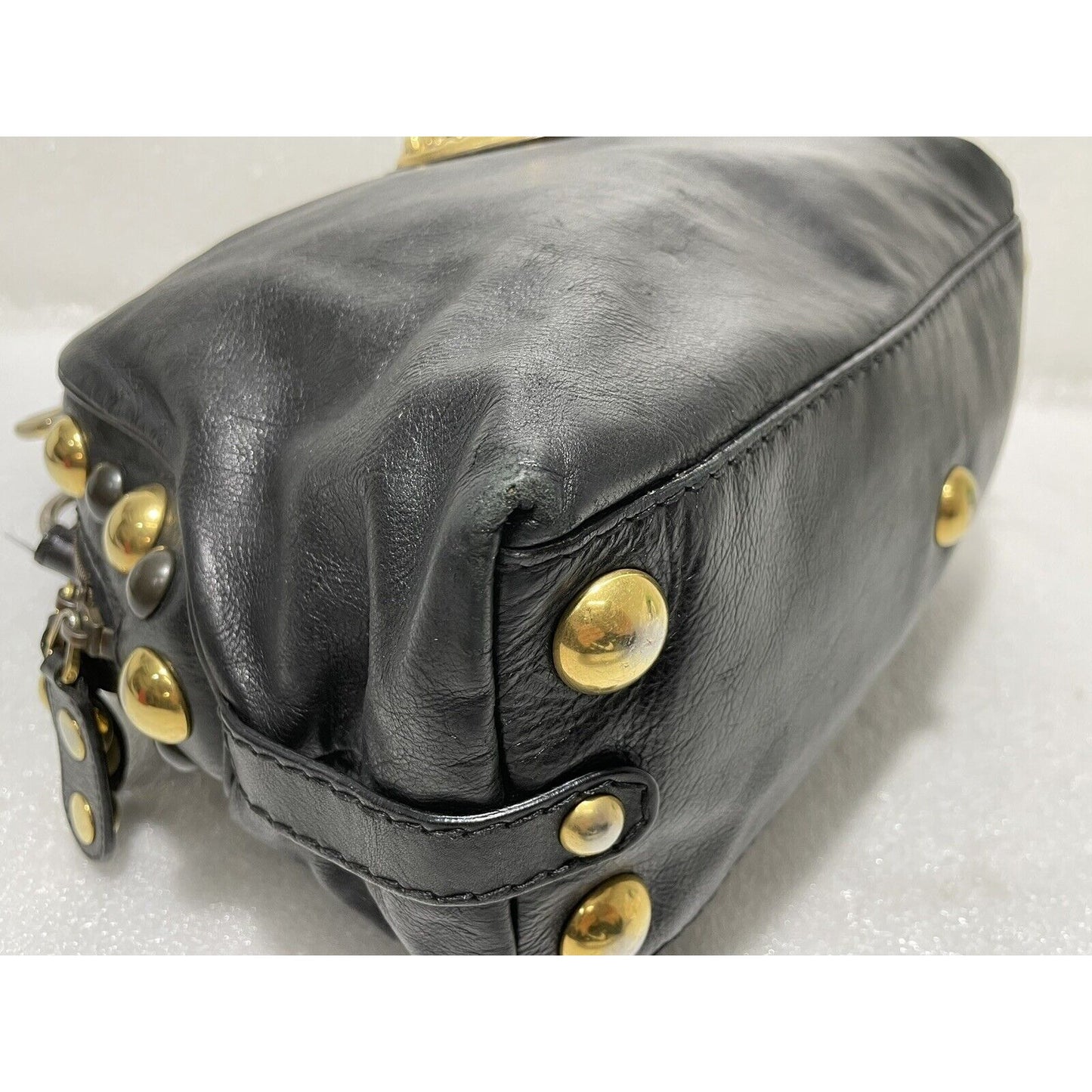 Gucci Babouska ~ Black Leather Dome Satchel Studs Tote Handbag ~ Made in Italy