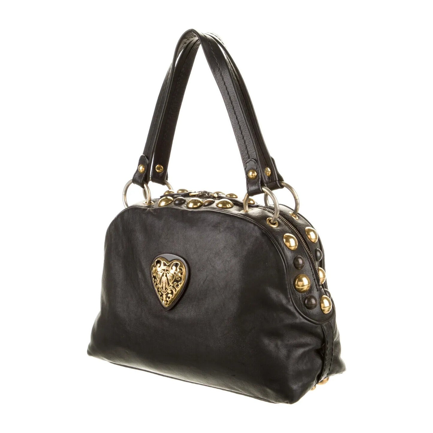 Gucci Babouska ~ Black Leather Dome Satchel Studs Tote Handbag ~ Made in Italy