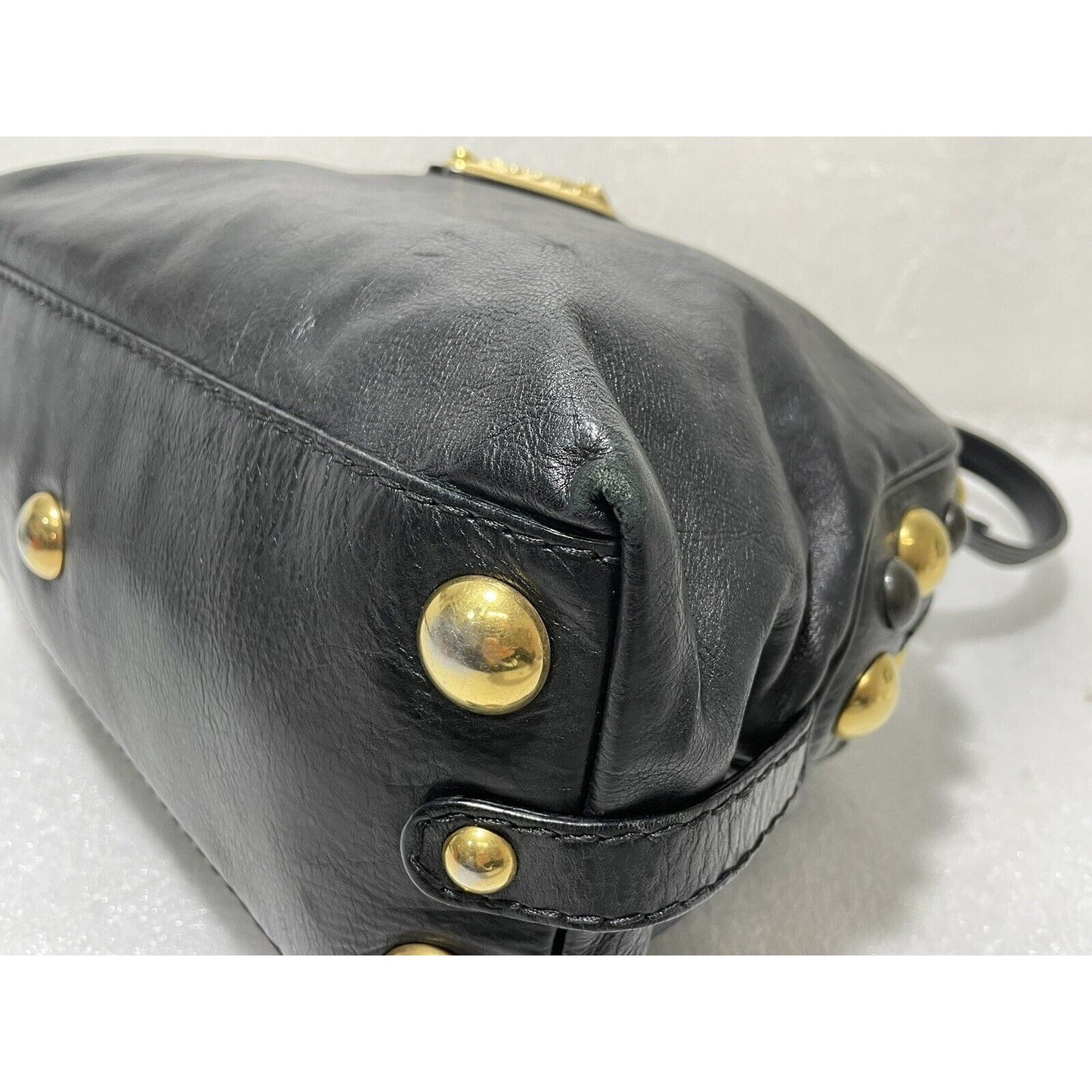 Gucci Babouska ~ Black Leather Dome Satchel Studs Tote Handbag ~ Made in Italy