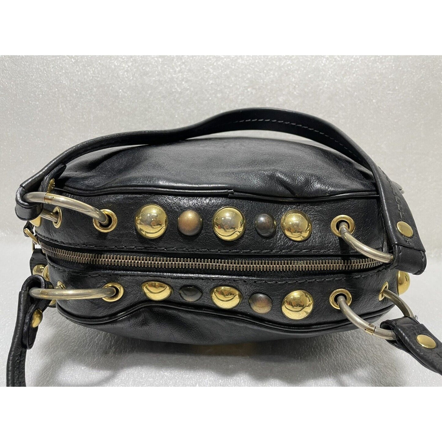 Gucci Babouska ~ Black Leather Dome Satchel Studs Tote Handbag ~ Made in Italy
