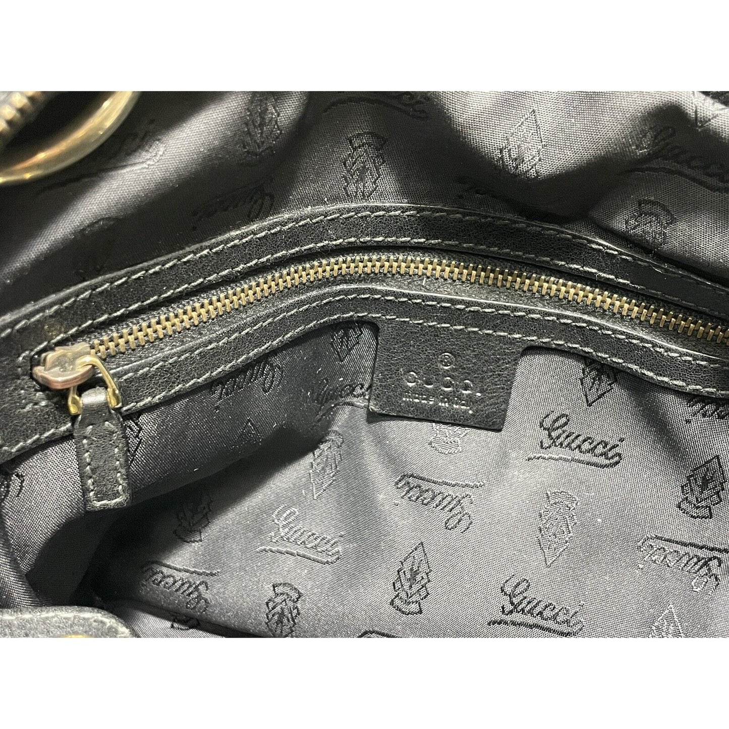 Gucci Babouska ~ Black Leather Dome Satchel Studs Tote Handbag ~ Made in Italy