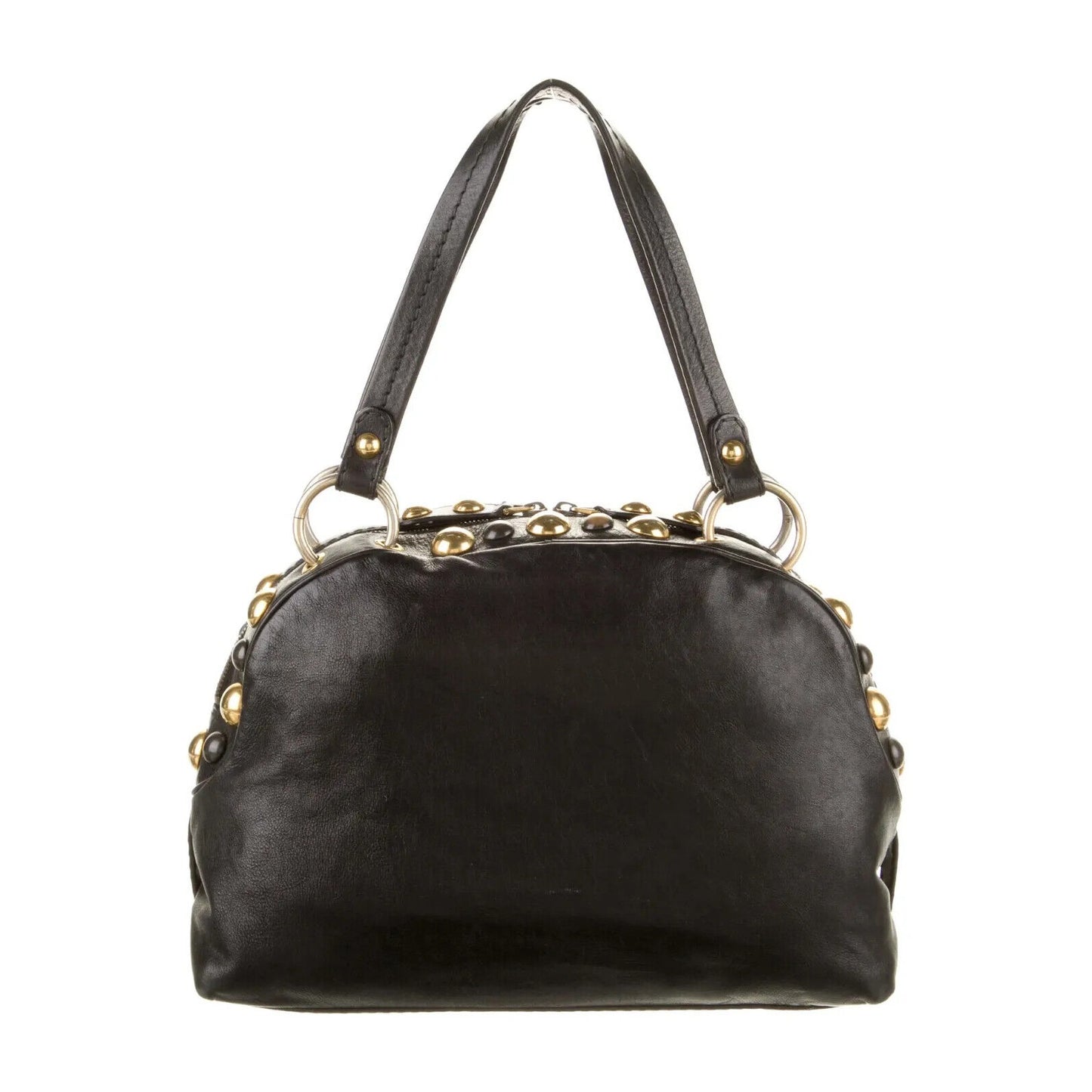 Gucci Babouska ~ Black Leather Dome Satchel Studs Tote Handbag ~ Made in Italy