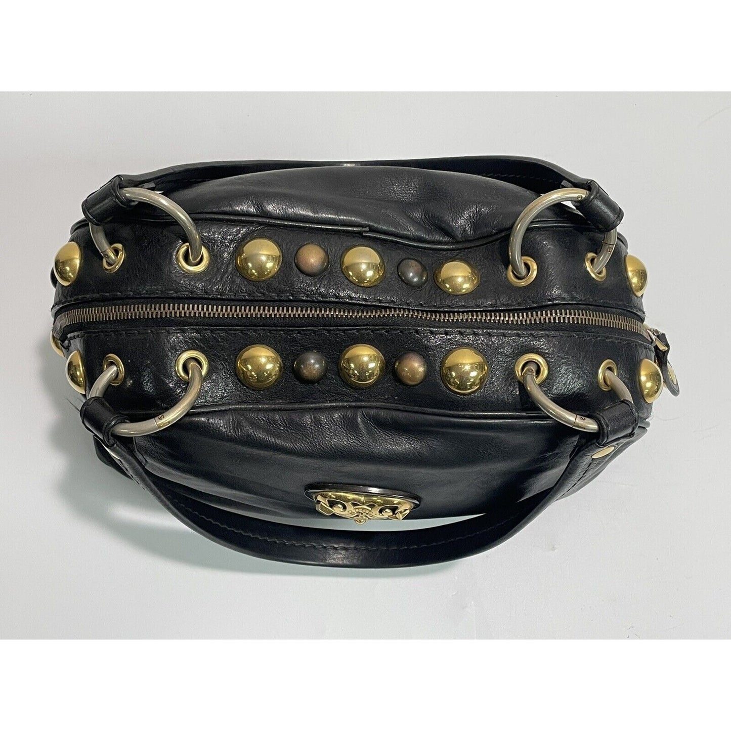 Gucci Babouska ~ Black Leather Dome Satchel Studs Tote Handbag ~ Made in Italy