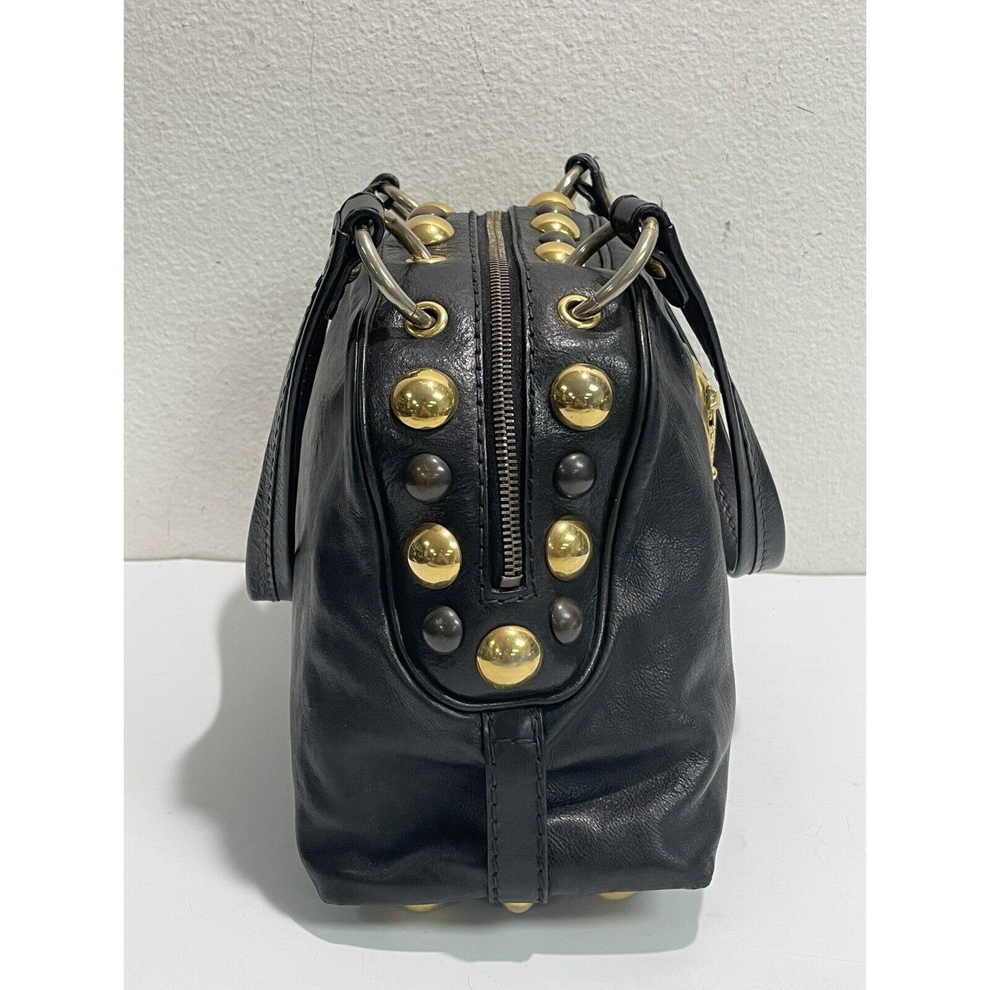 Gucci Babouska ~ Black Leather Dome Satchel Studs Tote Handbag ~ Made in Italy