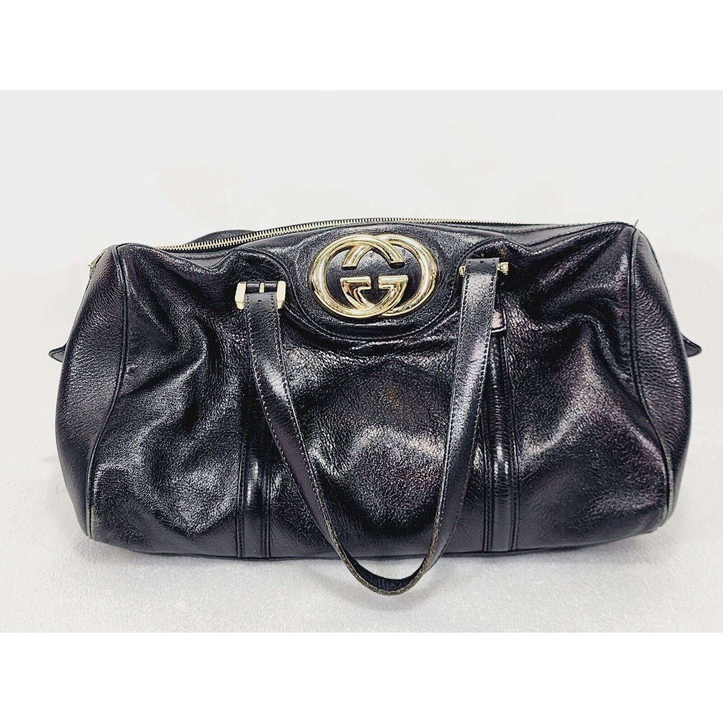 Gucci Britt ~ Black Leather Satchel Bag ~ Double G ~ 170010 ~ 15" x 9" x 6"