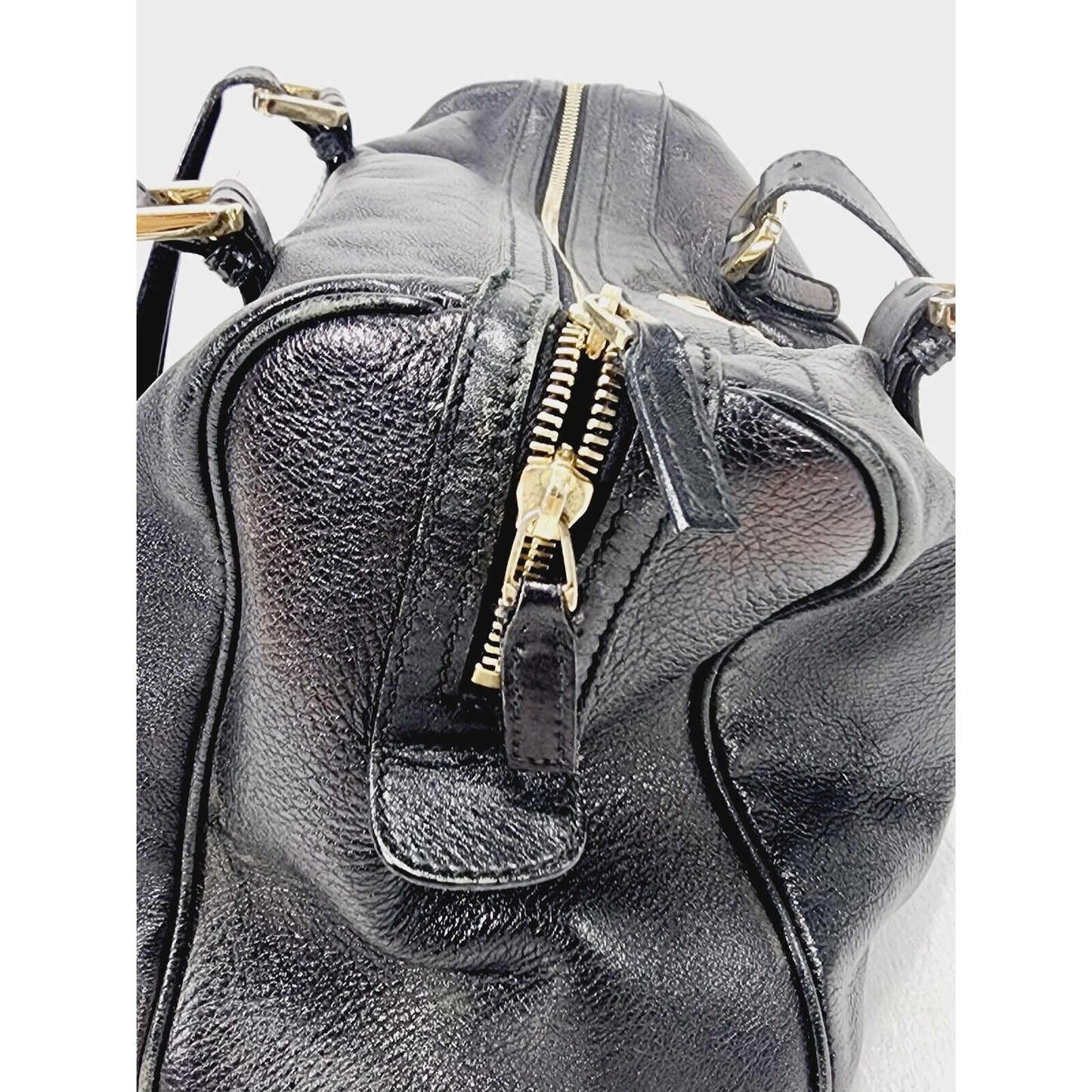 Gucci Britt ~ Black Leather Satchel Bag ~ Double G ~ 170010 ~ 15" x 9" x 6"