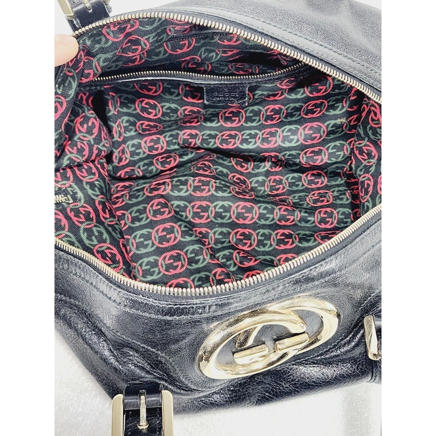 Gucci Britt ~ Black Leather Satchel Bag ~ Double G ~ 170010 ~ 15" x 9" x 6"