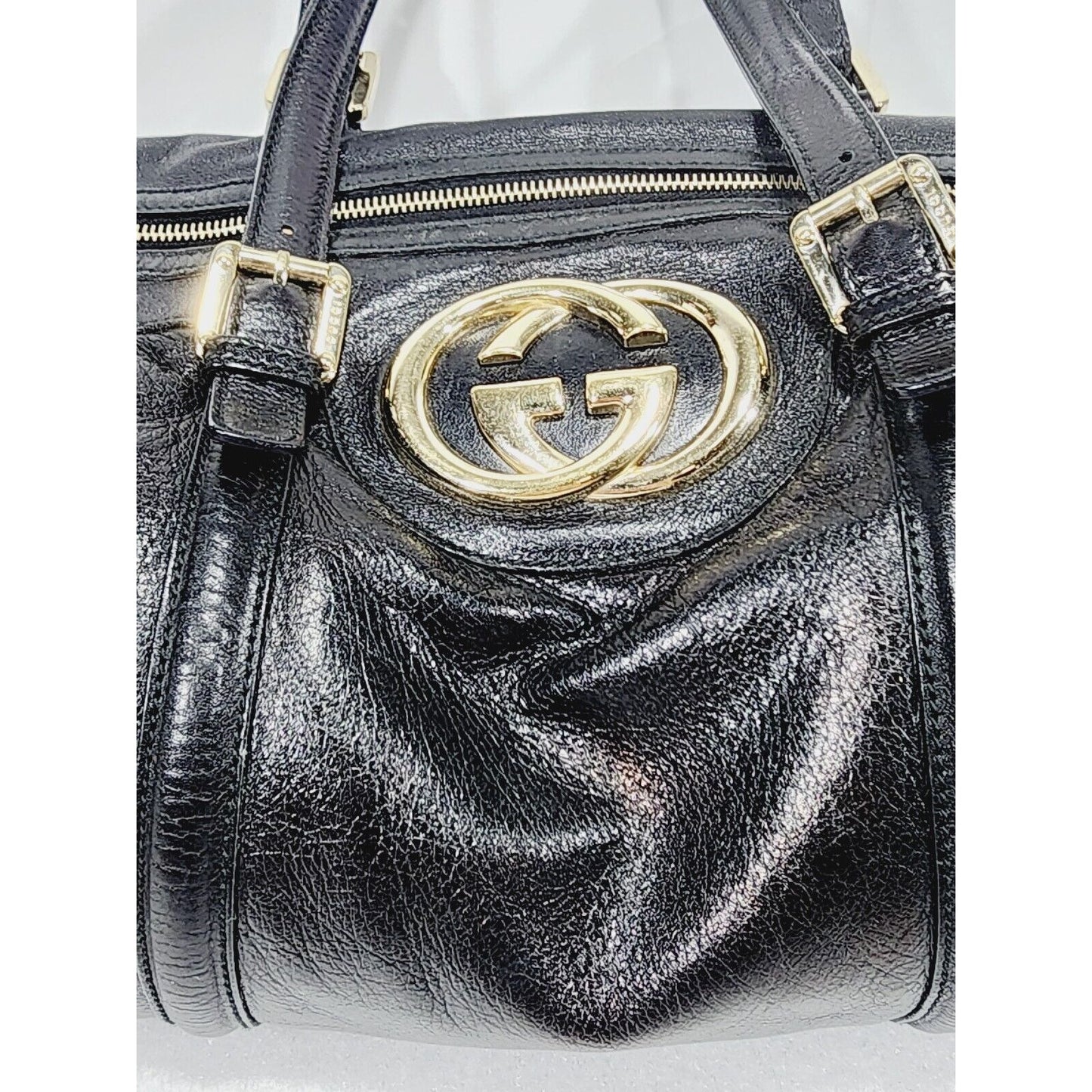 Gucci Britt ~ Black Leather Satchel Bag ~ Double G ~ 170010 ~ 15" x 9" x 6"