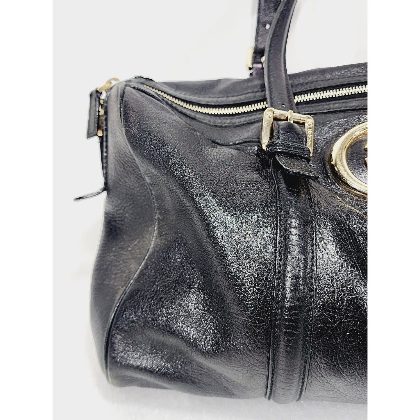 Gucci Britt ~ Black Leather Satchel Bag ~ Double G ~ 170010 ~ 15" x 9" x 6"