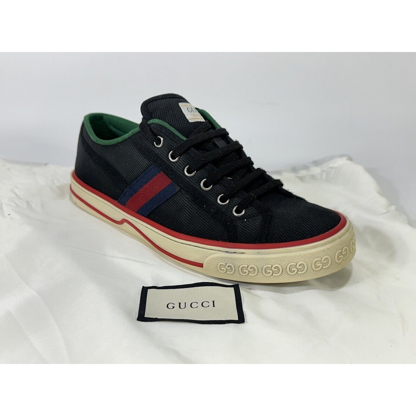 Gucci Tennis 1977 ~ Men's Black Old Tennis Tweed Low-Top Sneaker ~ Size 8
