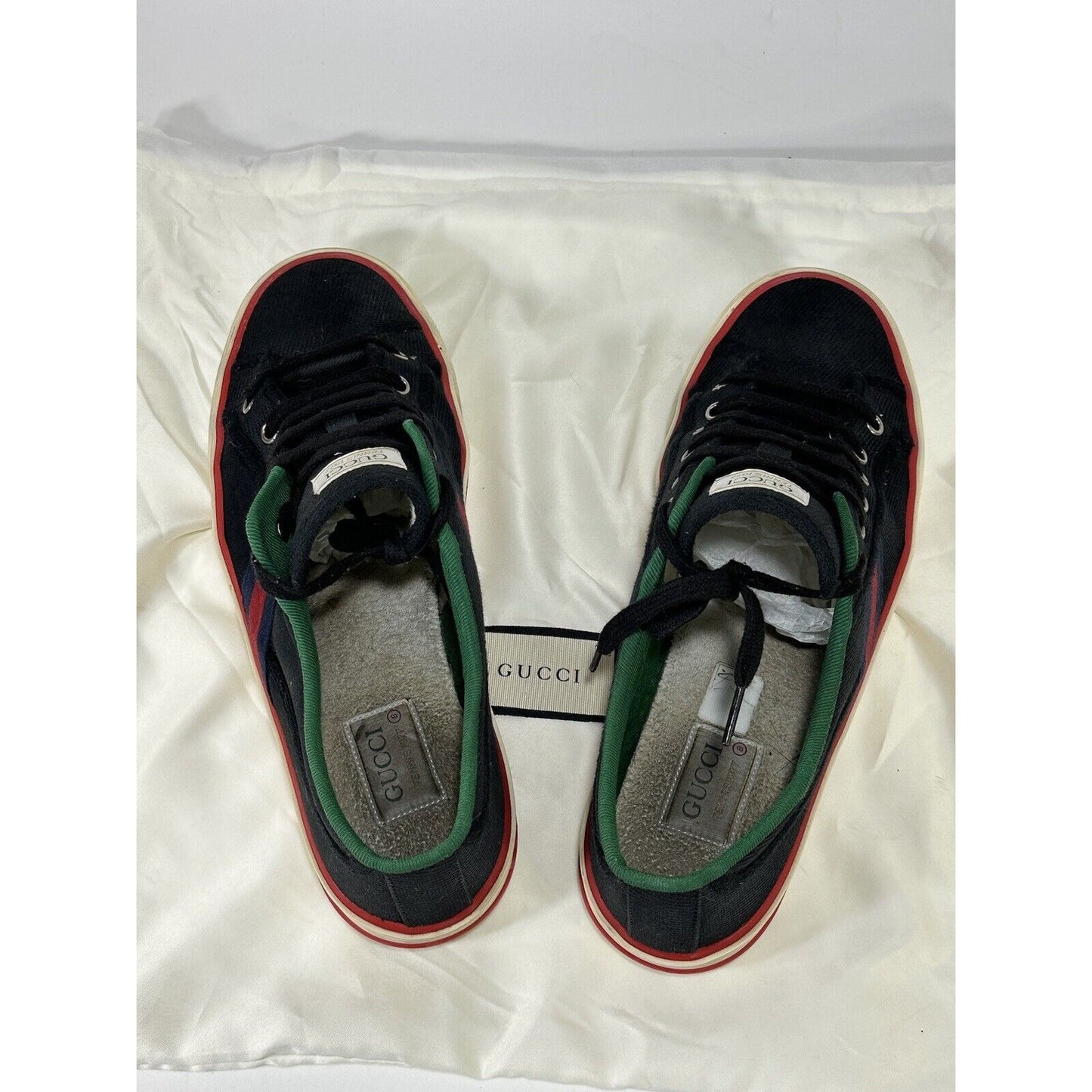 Gucci Tennis 1977 ~ Men's Black Old Tennis Tweed Low-Top Sneaker ~ Size 8