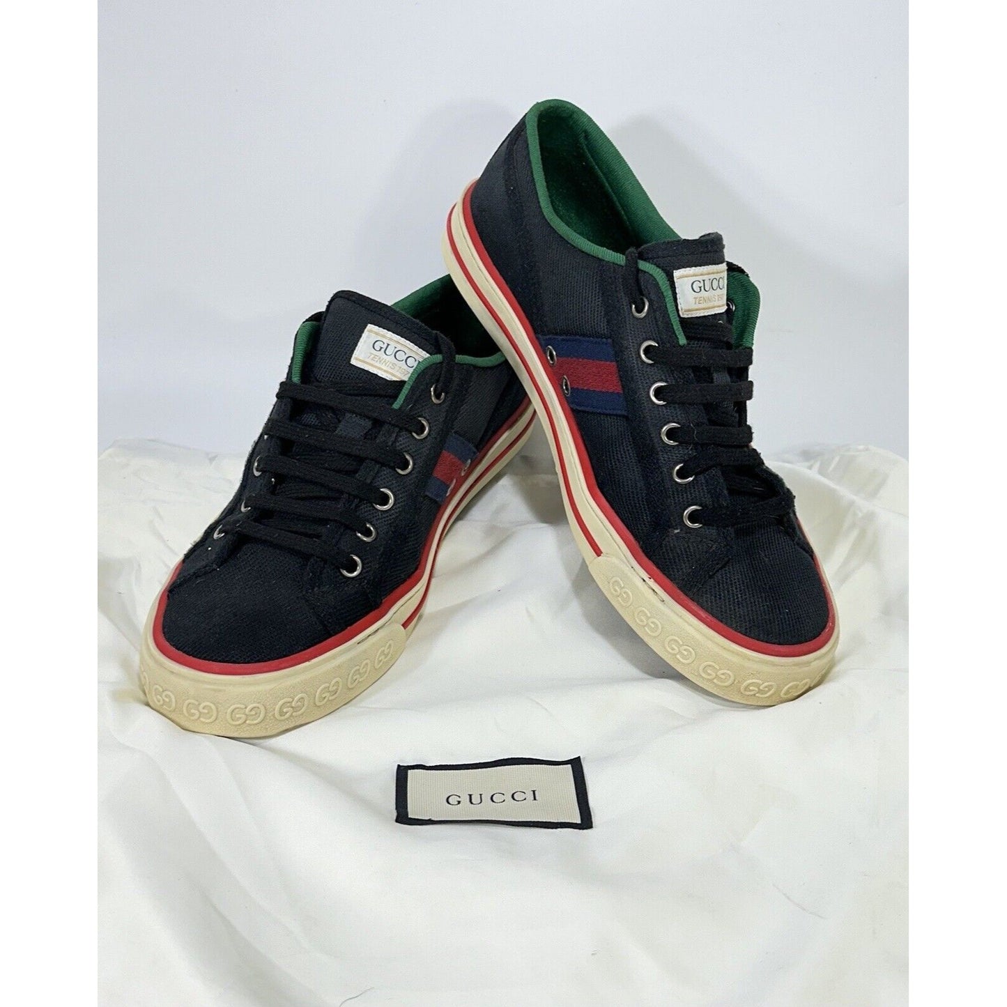 Gucci Tennis 1977 ~ Men's Black Old Tennis Tweed Low-Top Sneaker ~ Size 8