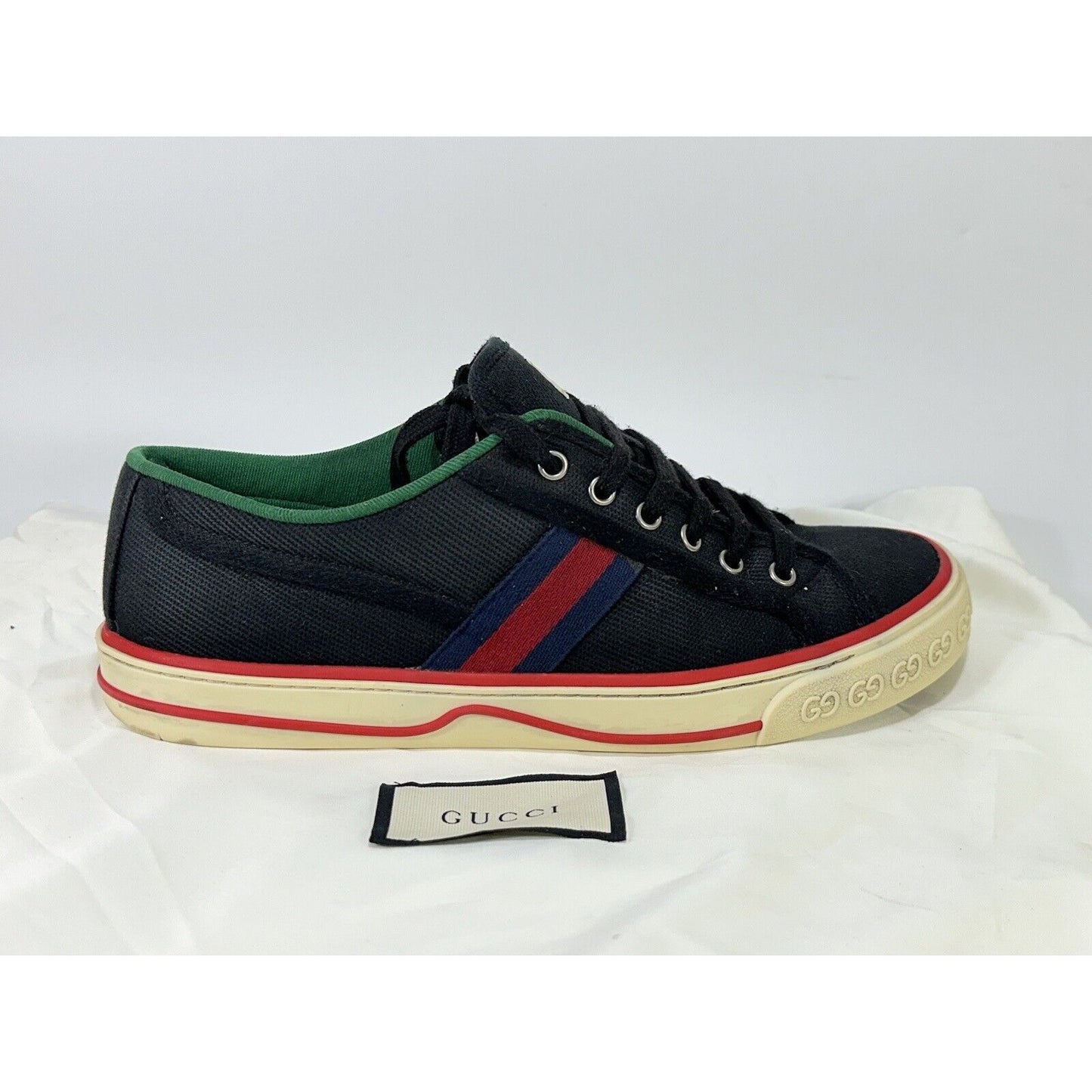 Gucci Tennis 1977 ~ Men's Black Old Tennis Tweed Low-Top Sneaker ~ Size 8
