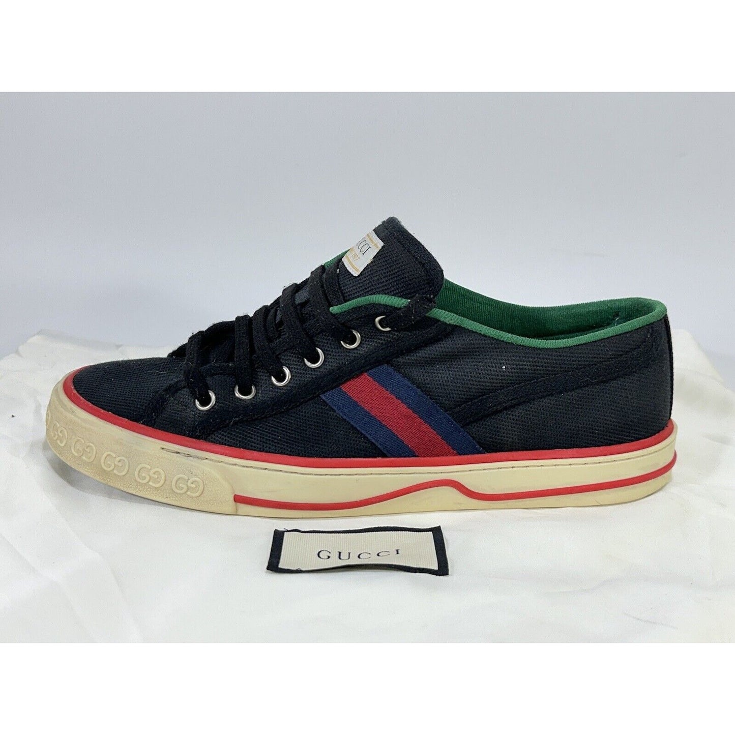 Gucci Tennis 1977 ~ Men's Black Old Tennis Tweed Low-Top Sneaker ~ Size 8