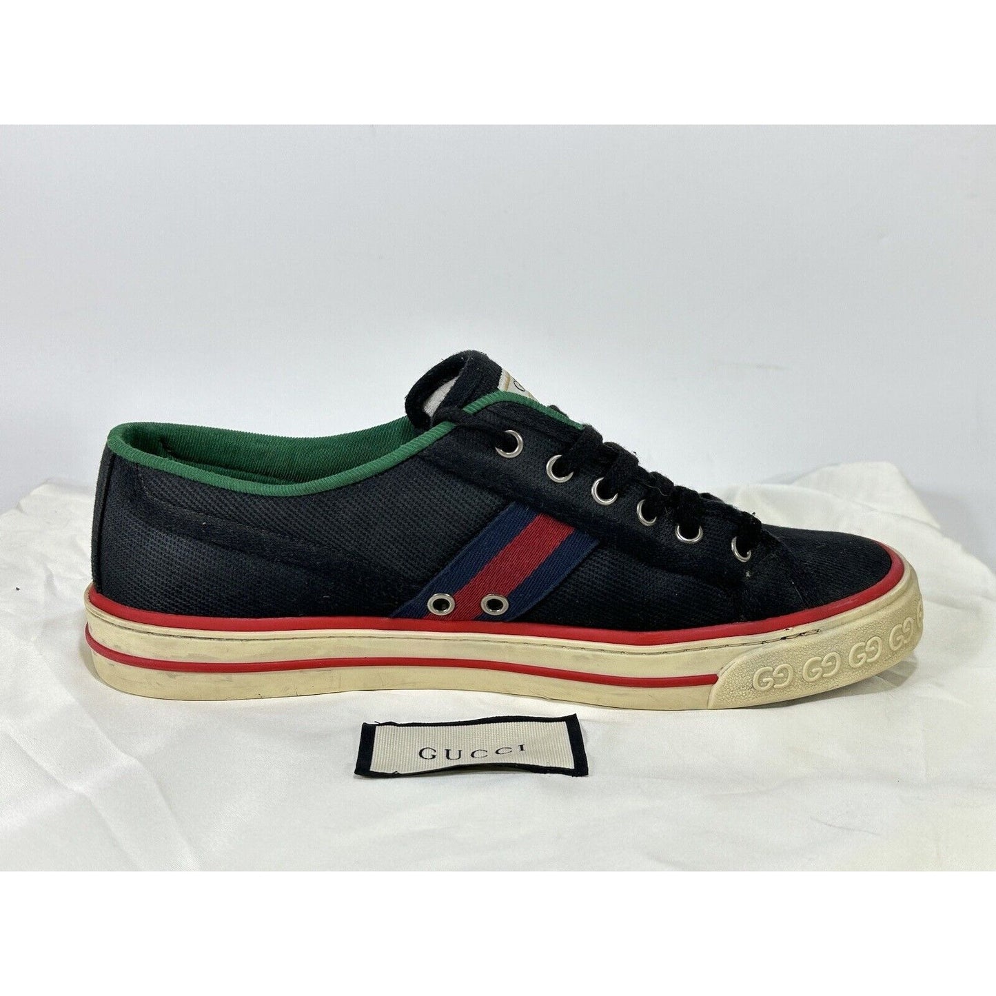 Gucci Tennis 1977 ~ Men's Black Old Tennis Tweed Low-Top Sneaker ~ Size 8