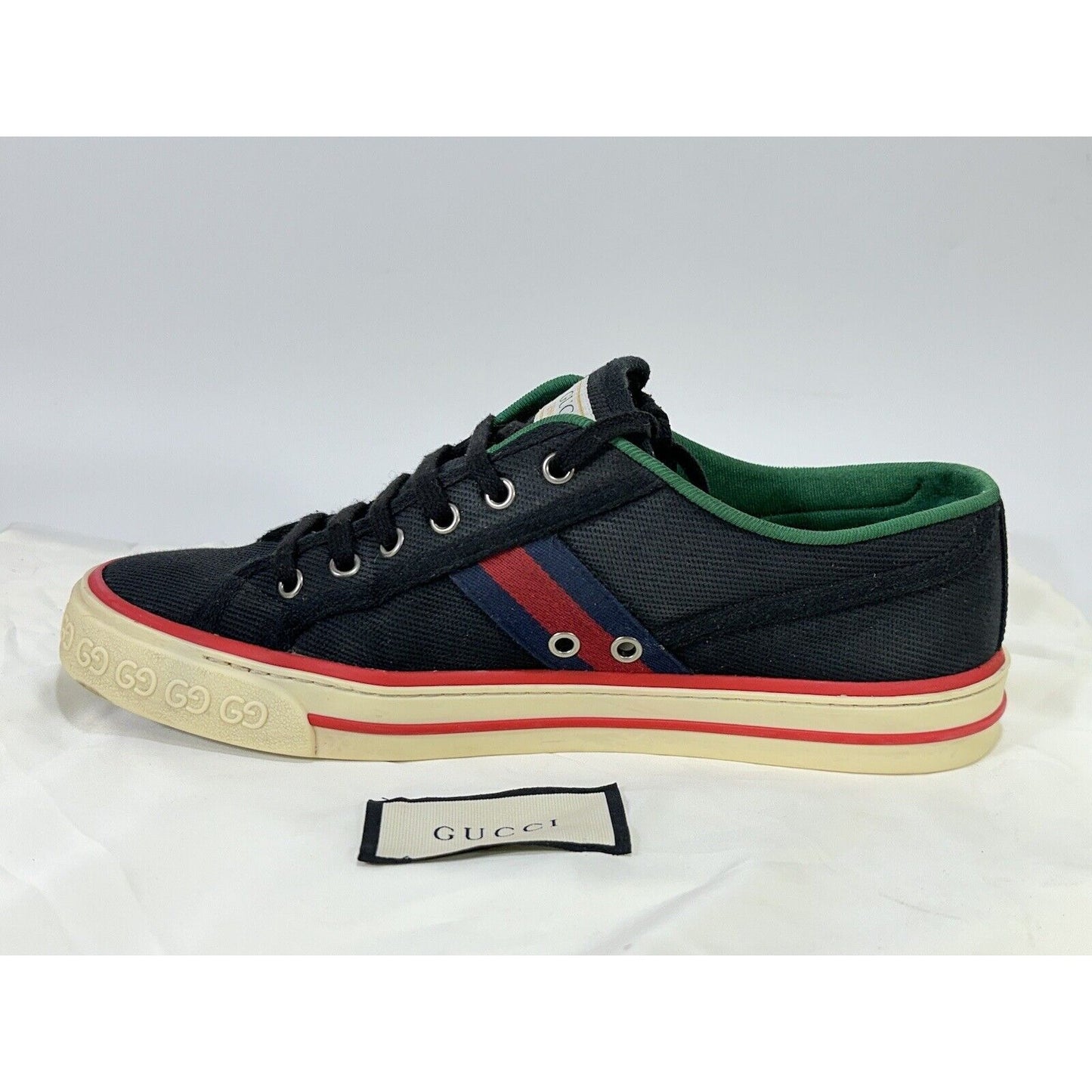 Gucci Tennis 1977 ~ Men's Black Old Tennis Tweed Low-Top Sneaker ~ Size 8