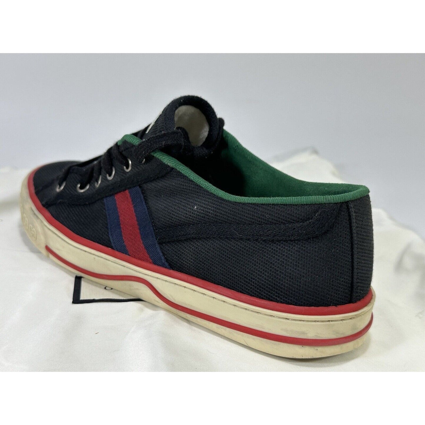 Gucci Tennis 1977 ~ Men's Black Old Tennis Tweed Low-Top Sneaker ~ Size 8