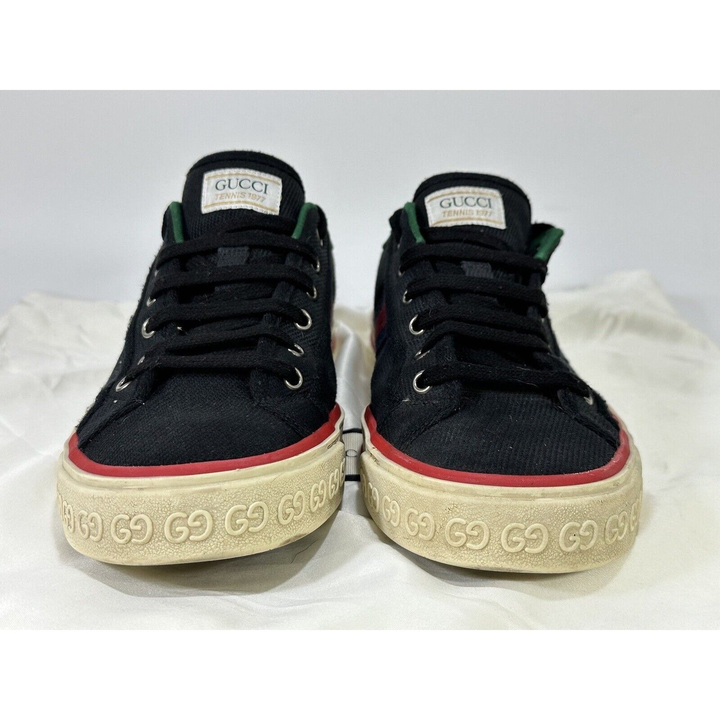Gucci Tennis 1977 ~ Men's Black Old Tennis Tweed Low-Top Sneaker ~ Size 8