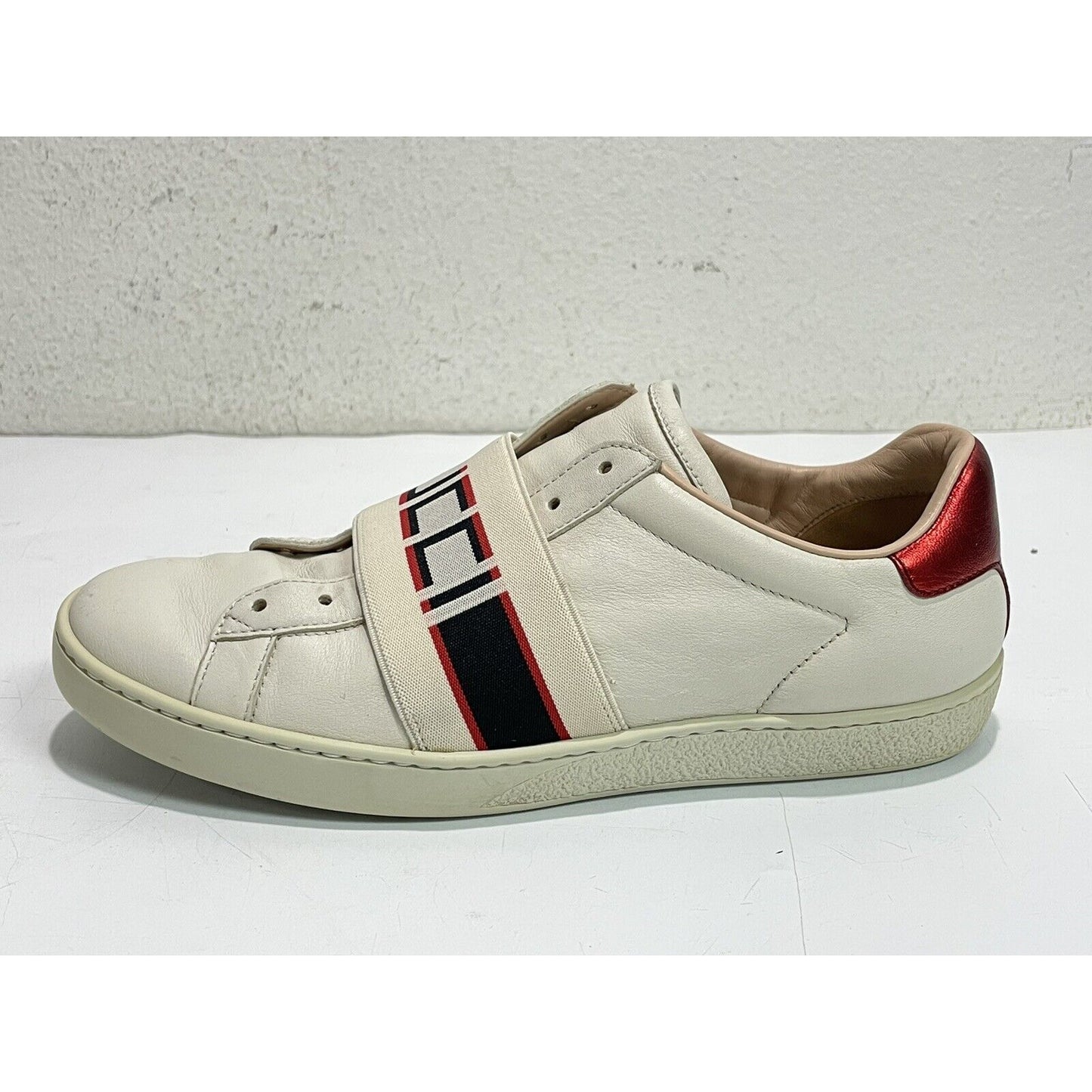 GUCCI ~ Ace Stripe Logo ~ White Red Black ~ Women's Low Sneakers ~ Size 36.5