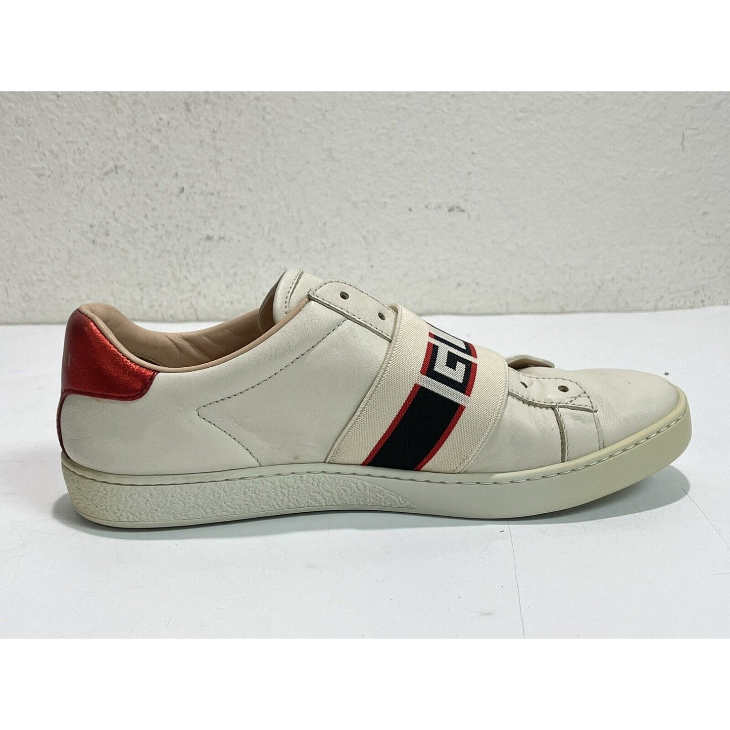 GUCCI ~ Ace Stripe Logo ~ White Red Black ~ Women's Low Sneakers ~ Size 36.5