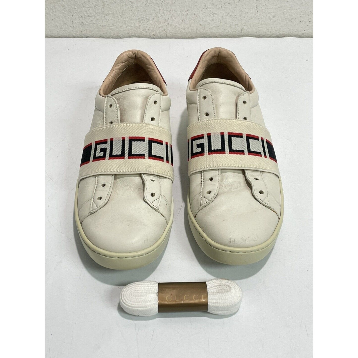 GUCCI ~ Ace Stripe Logo ~ White Red Black ~ Women's Low Sneakers ~ Size 36.5
