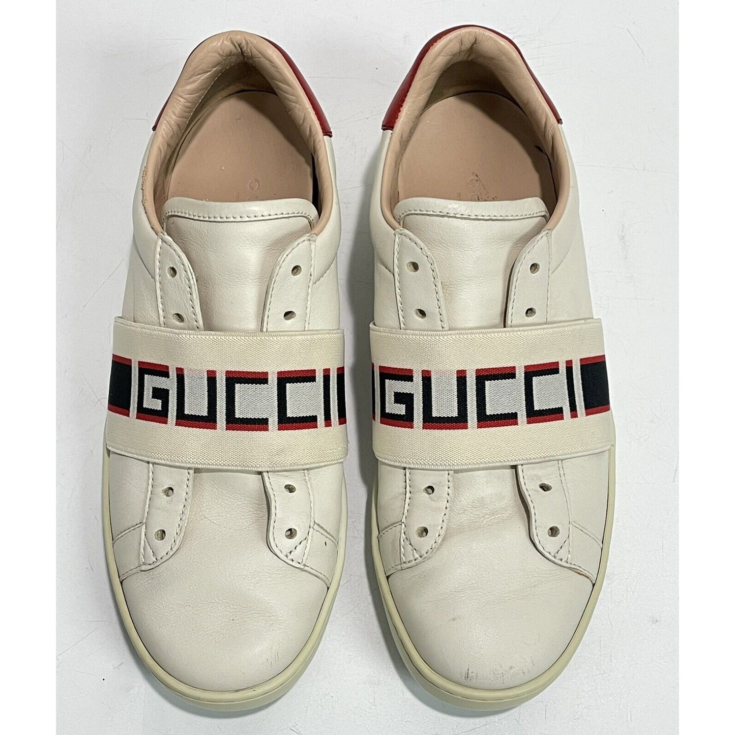 GUCCI ~ Ace Stripe Logo ~ White Red Black ~ Women's Low Sneakers ~ Size 36.5