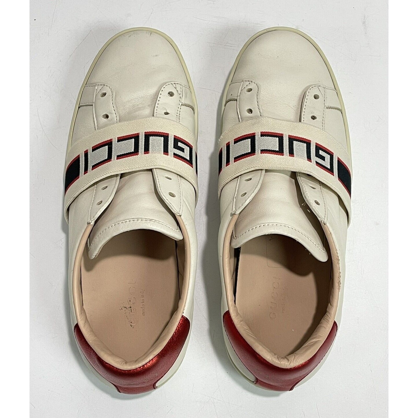 GUCCI ~ Ace Stripe Logo ~ White Red Black ~ Women's Low Sneakers ~ Size 36.5