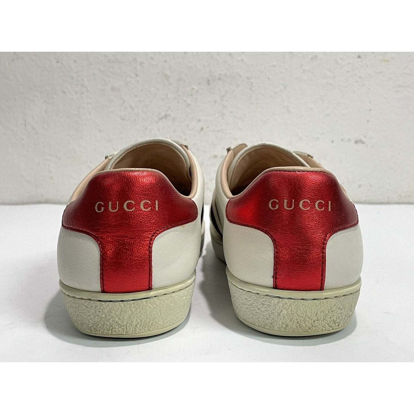 GUCCI ~ Ace Stripe Logo ~ White Red Black ~ Women's Low Sneakers ~ Size 36.5