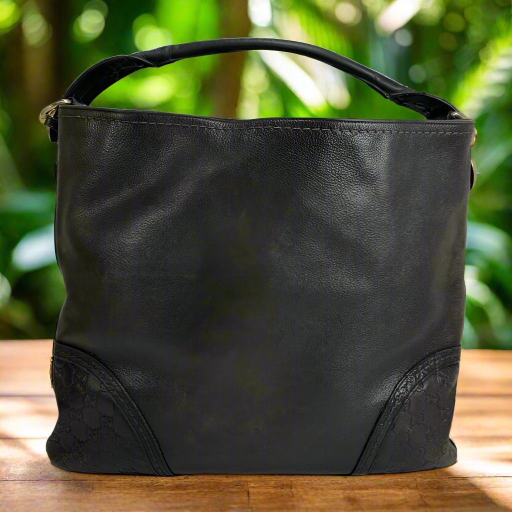 Authentic GUCCI ~ Guccissima Signoria GG Leather Dark Brown Hobo Purse Bag