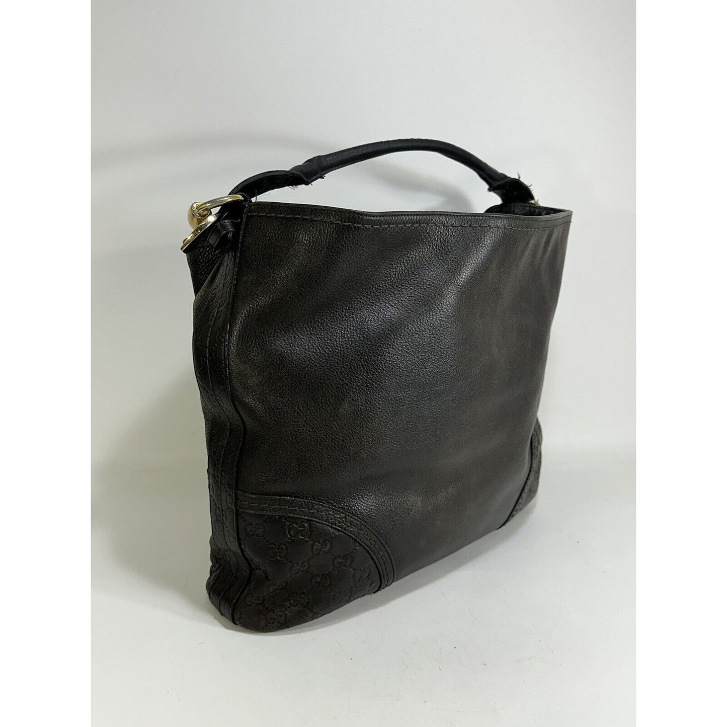 Authentic GUCCI ~ Guccissima Signoria GG Leather Dark Brown Hobo Purse Bag