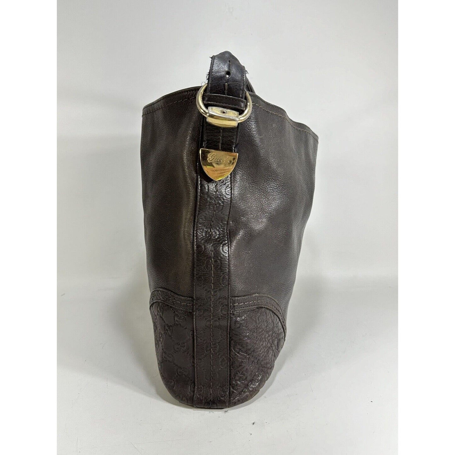 Authentic GUCCI ~ Guccissima Signoria GG Leather Dark Brown Hobo Purse Bag
