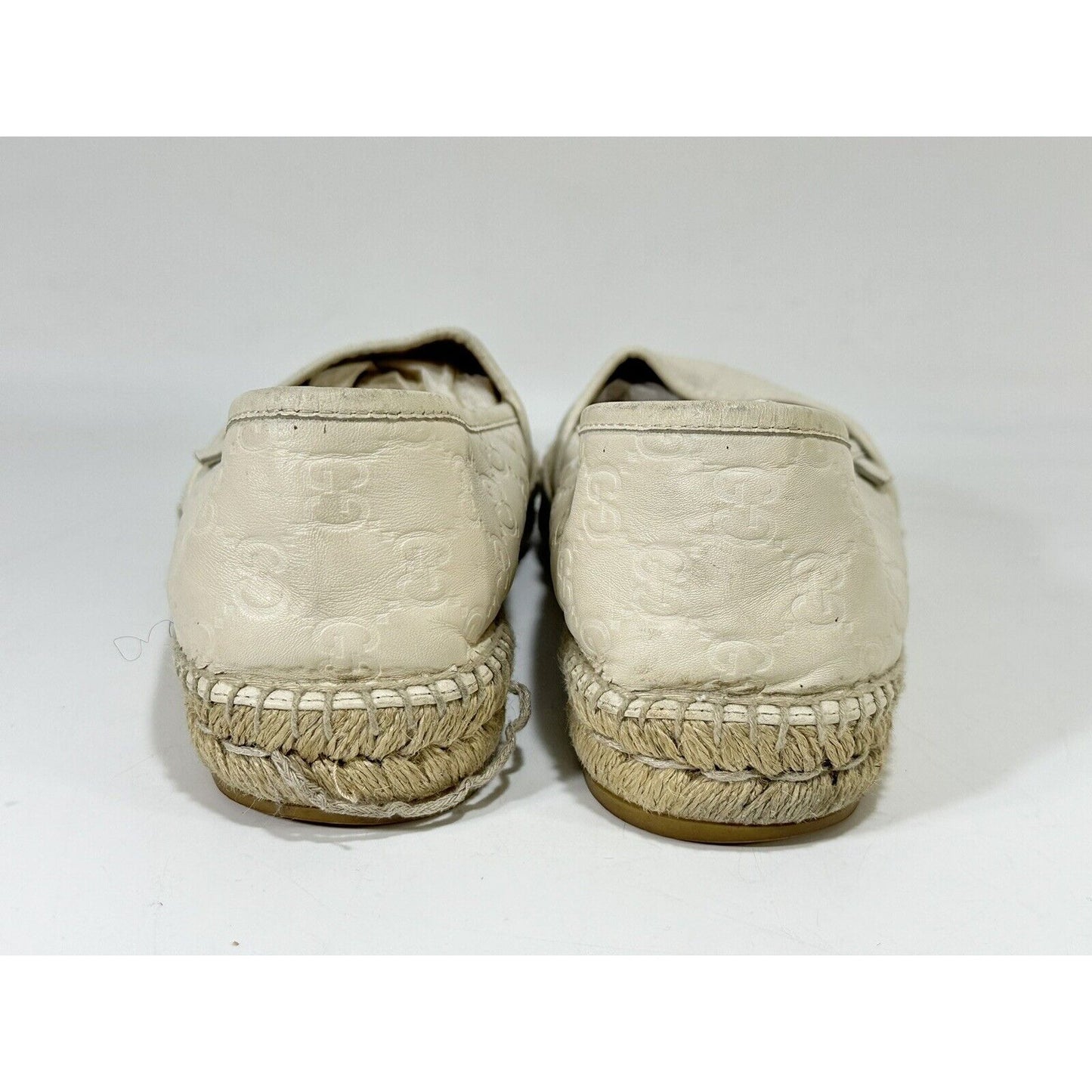 Gucci Espadrilles White Pilar Leather GG Embossed Flat Shoes ~ EU 40 / US 9