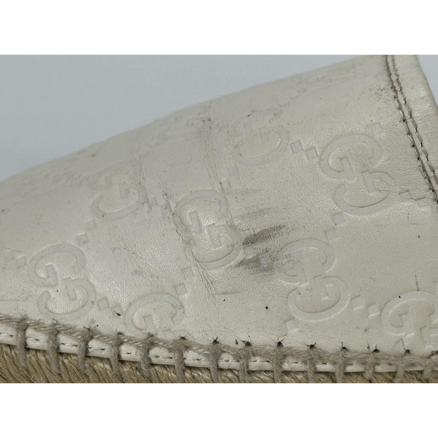 Gucci Espadrilles White Pilar Leather GG Embossed Flat Shoes ~ EU 40 / US 9