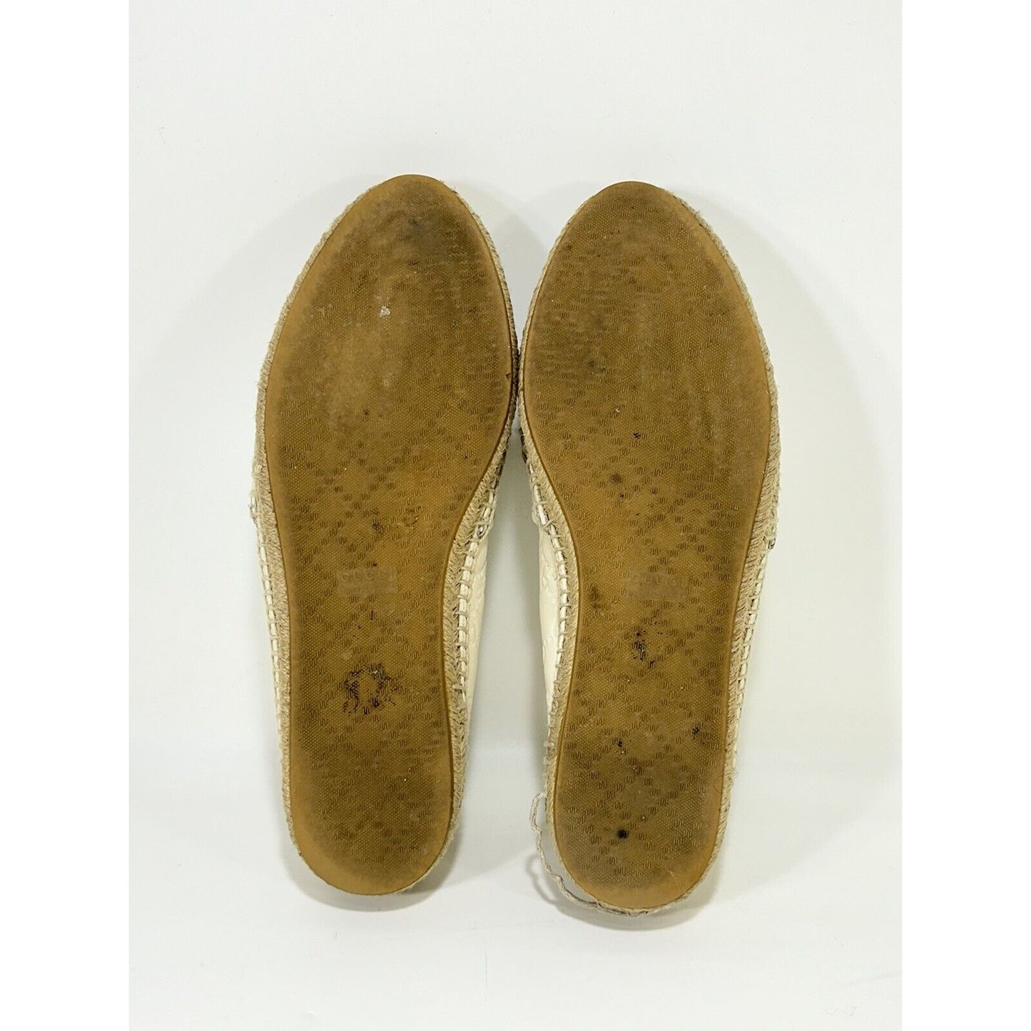 Gucci Espadrilles White Pilar Leather GG Embossed Flat Shoes ~ EU 40 / US 9
