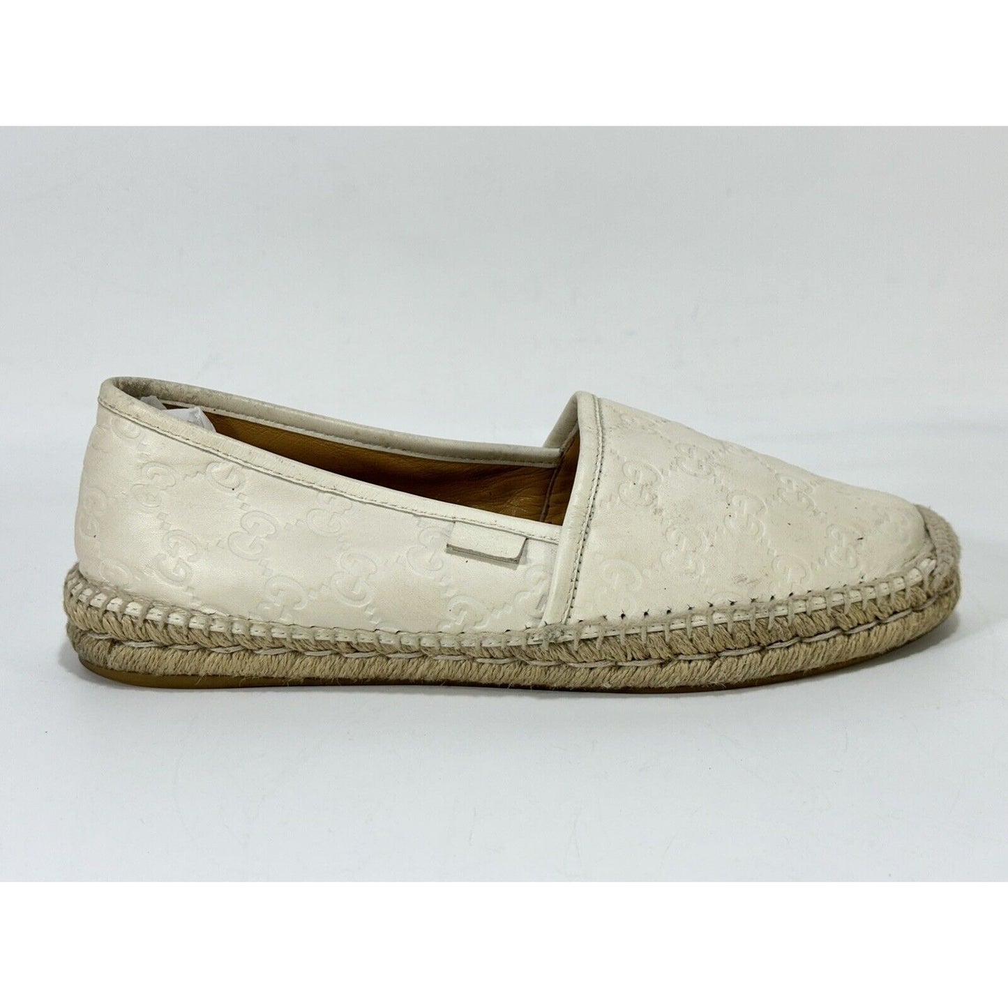 Gucci Espadrilles White Pilar Leather GG Embossed Flat Shoes ~ EU 40 / US 9