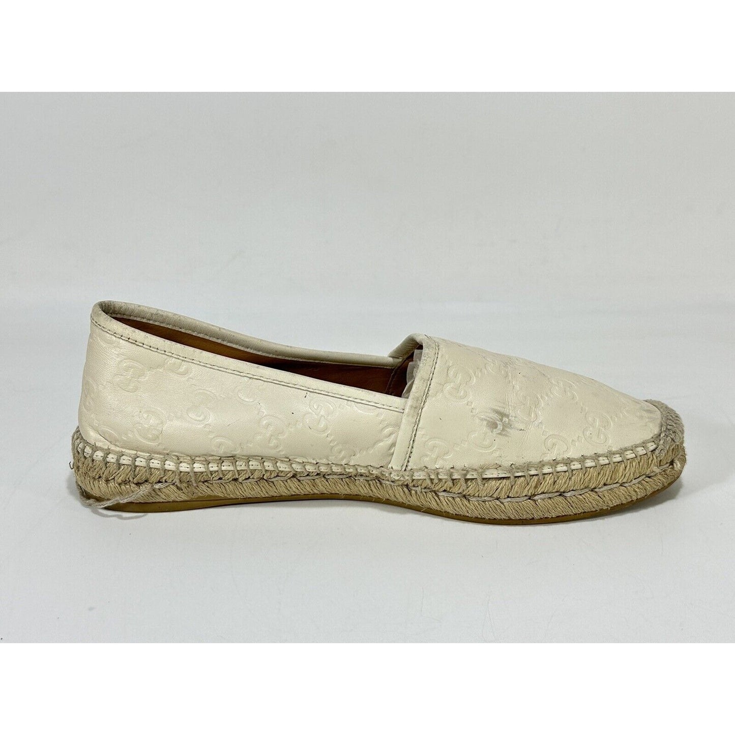 Gucci Espadrilles White Pilar Leather GG Embossed Flat Shoes ~ EU 40 / US 9