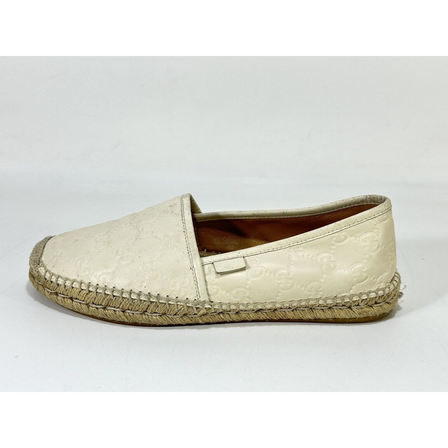 Gucci Espadrilles White Pilar Leather GG Embossed Flat Shoes ~ EU 40 / US 9
