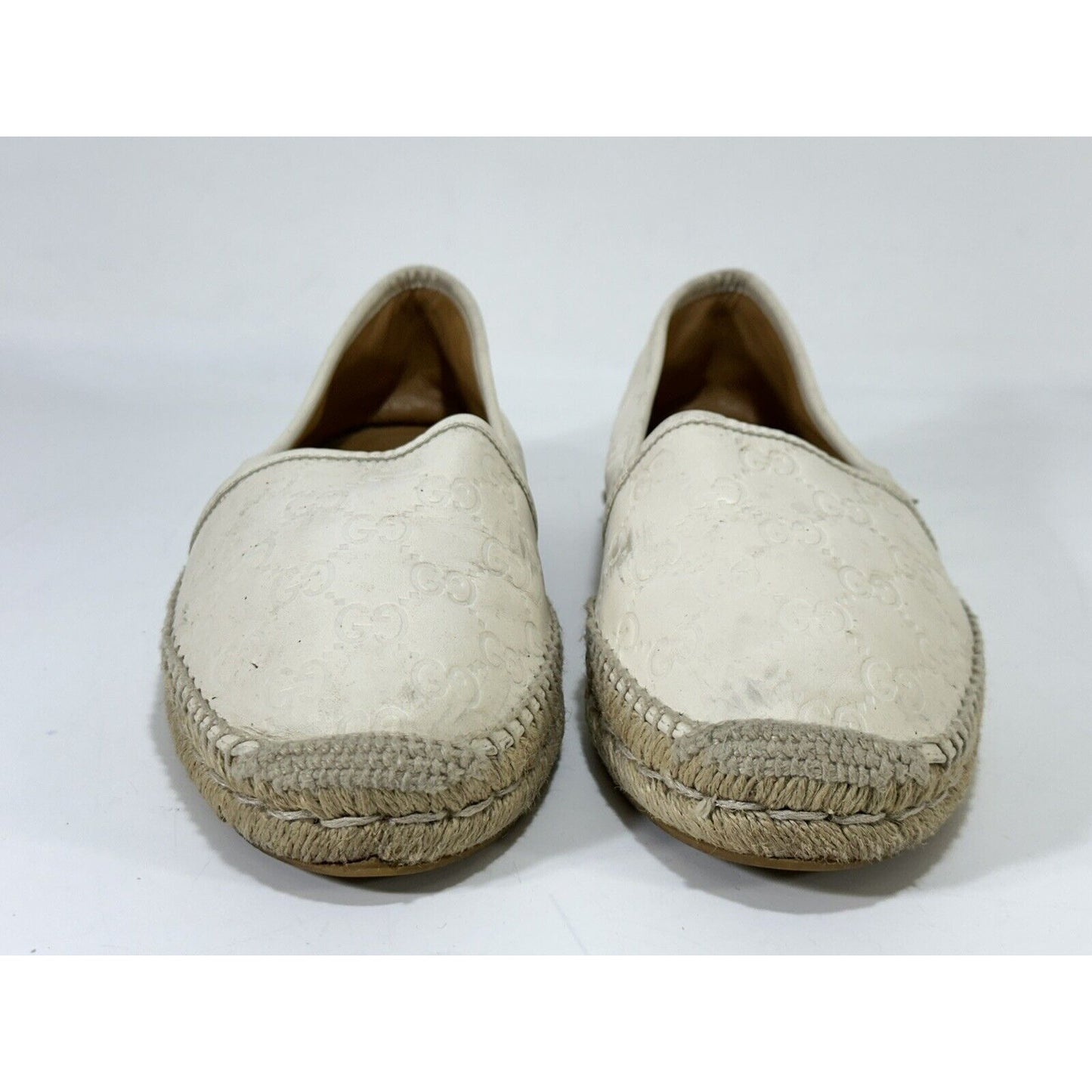 Gucci Espadrilles White Pilar Leather GG Embossed Flat Shoes ~ EU 40 / US 9